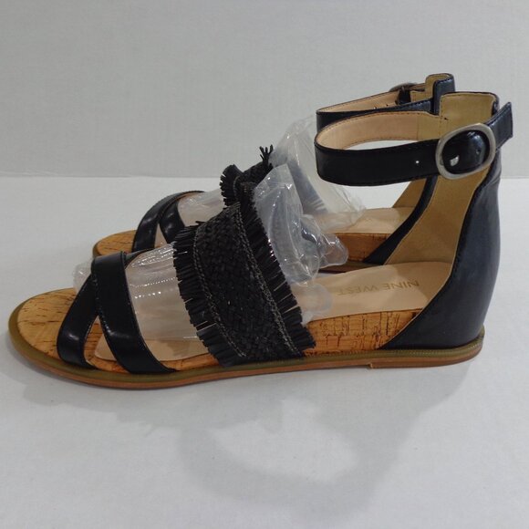 Nine West Women's Vernell Flat Sandals Black‎ Ankle Strap Size 7M - Picture 2 of 7